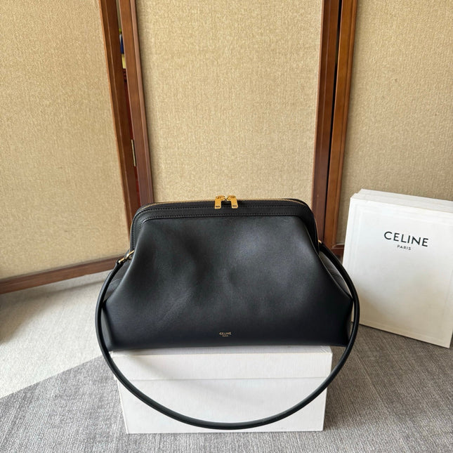 CELINE 26S DOCTOR'S POUCH HANDBAG 35 IN BLACK CALFSKIN