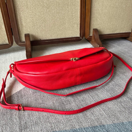 CELINE 26S LITTLE HALFMOON SOFT 46 IN RED LAMBSKIN