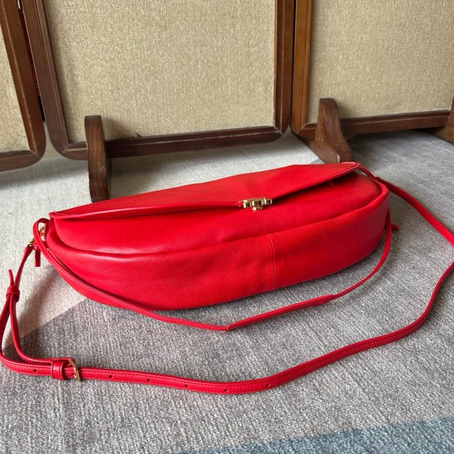 CELINE 26S LITTLE HALFMOON SOFT 46 IN RED LAMBSKIN
