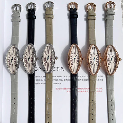 BAIGNOIRE ALLONGÉE WATCH SILVER CASE WITH PASTEL GRAY LEATHER STRAP