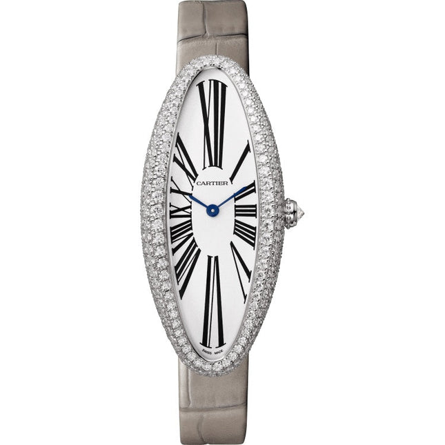BAIGNOIRE ALLONGÉE WATCH SILVER CASE WITH PASTEL GRAY LEATHER STRAP