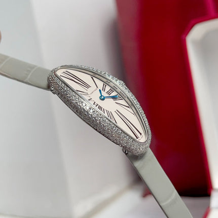 BAIGNOIRE ALLONGÉE WATCH SILVER CASE WITH PASTEL GRAY LEATHER STRAP