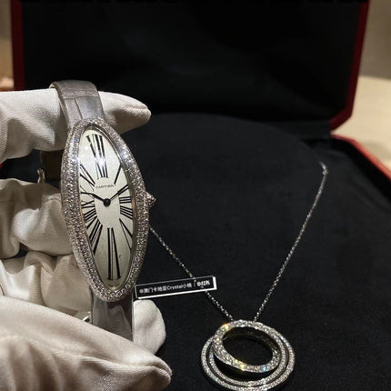 BAIGNOIRE ALLONGÉE WATCH SILVER CASE WITH PASTEL GRAY LEATHER STRAP