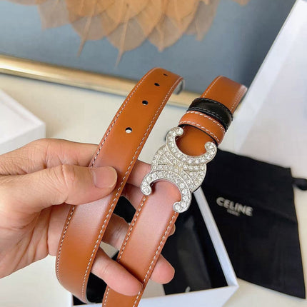 CELINE 26S BELT 25 MM IN BLACK AND BROWN CALFSKIN 636402