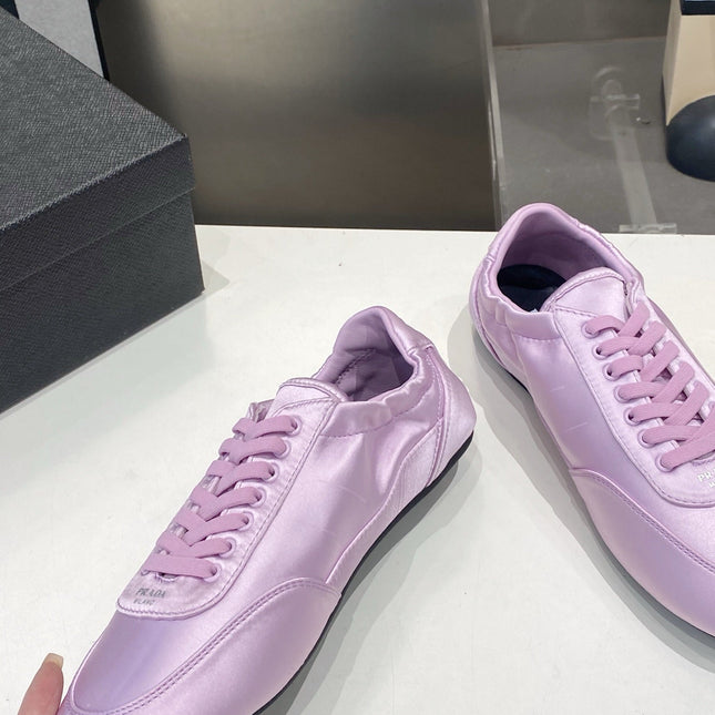 PRADA 26S SNEAKERS IN LIGHT PURPLE SATIN