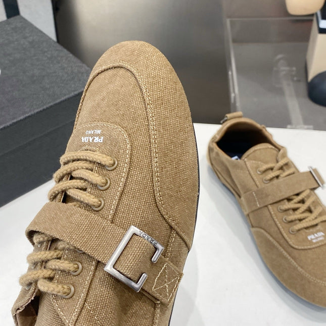 PRADA 26S SNEAKERS IN BROWN FABRIC SILVER HARDWARE