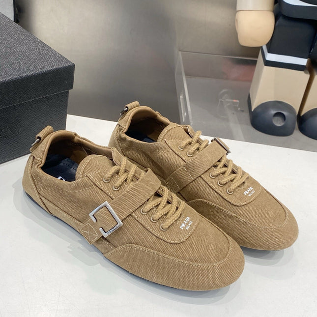 PRADA 26S SNEAKERS IN BROWN FABRIC SILVER HARDWARE