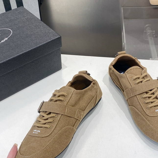 PRADA 26S SNEAKERS IN BROWN FABRIC SILVER HARDWARE