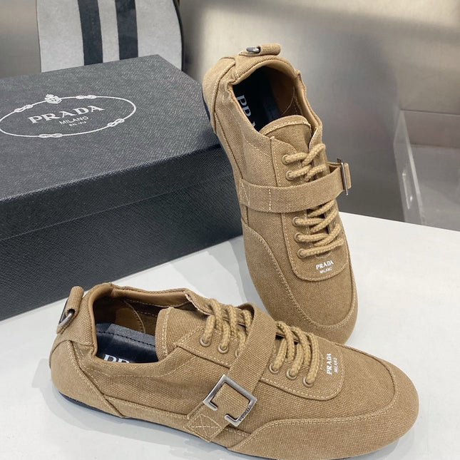 PRADA 26S SNEAKERS IN BROWN FABRIC SILVER HARDWARE