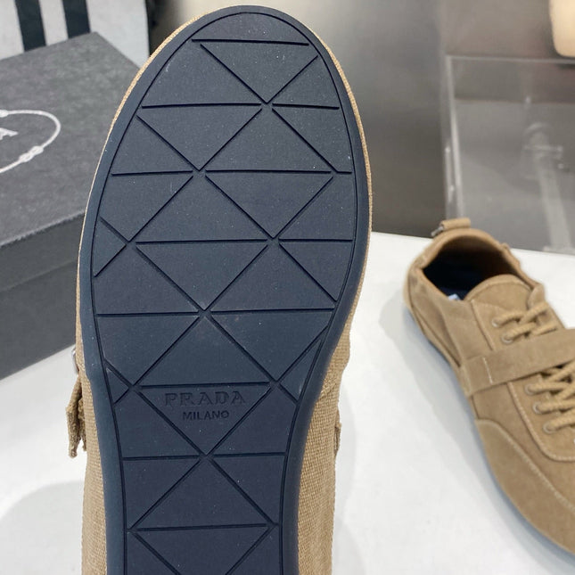 PRADA 26S SNEAKERS IN BROWN FABRIC SILVER HARDWARE