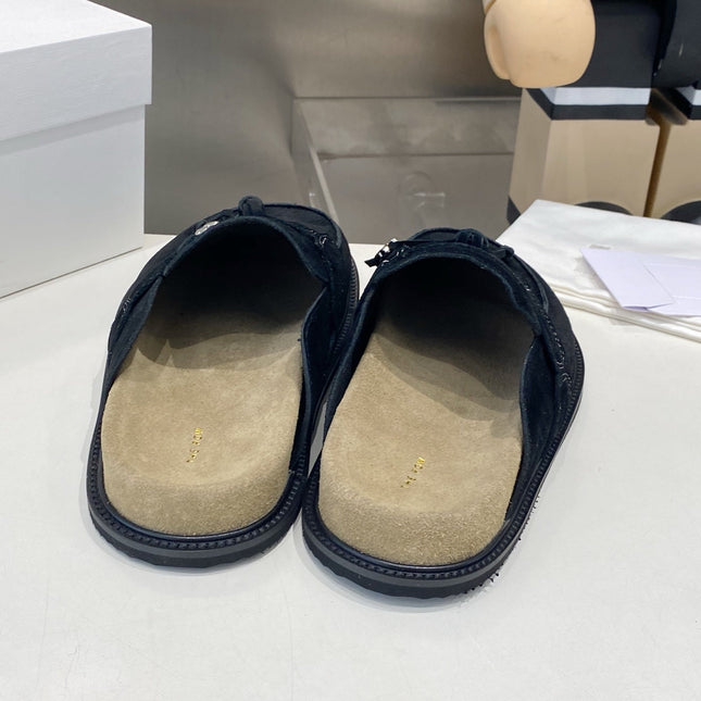 THE ROW 26S KNOT DETAIL MULE LOAFERS IN BLACK SUEDE