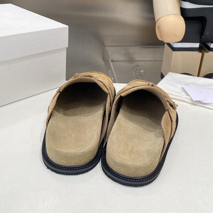 THE ROW 26S KNOT DETAIL MULE LOAFERS IN SAND BEIGE SUEDE