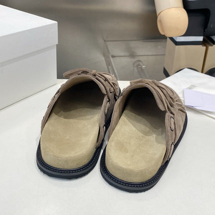 THE ROW 26S FRINGE LACE UP MULES IN TAUPE BROWN SUEDE