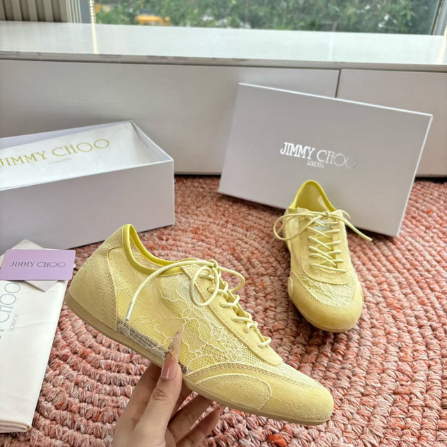 JIMMY CHOO 26S SNEAKERS IN YELLOW MESH AND SUEDE