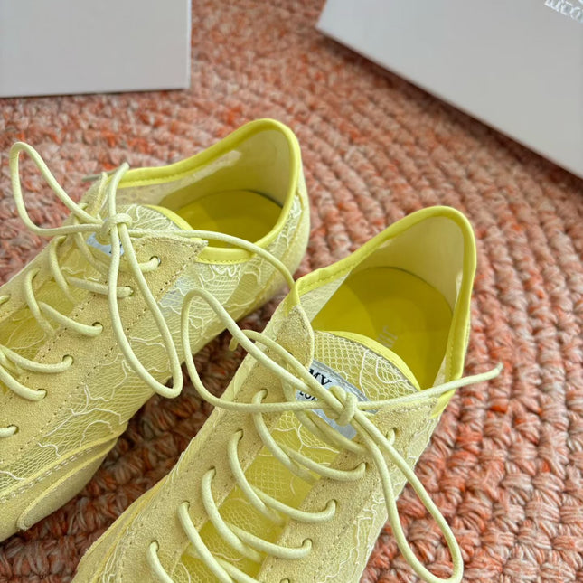 JIMMY CHOO 26S SNEAKERS IN YELLOW MESH AND SUEDE