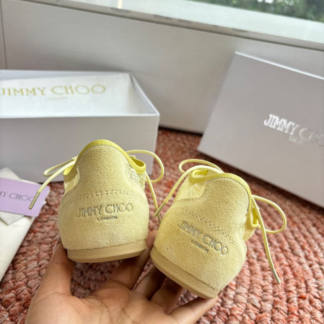 JIMMY CHOO 26S SNEAKERS IN YELLOW MESH AND SUEDE