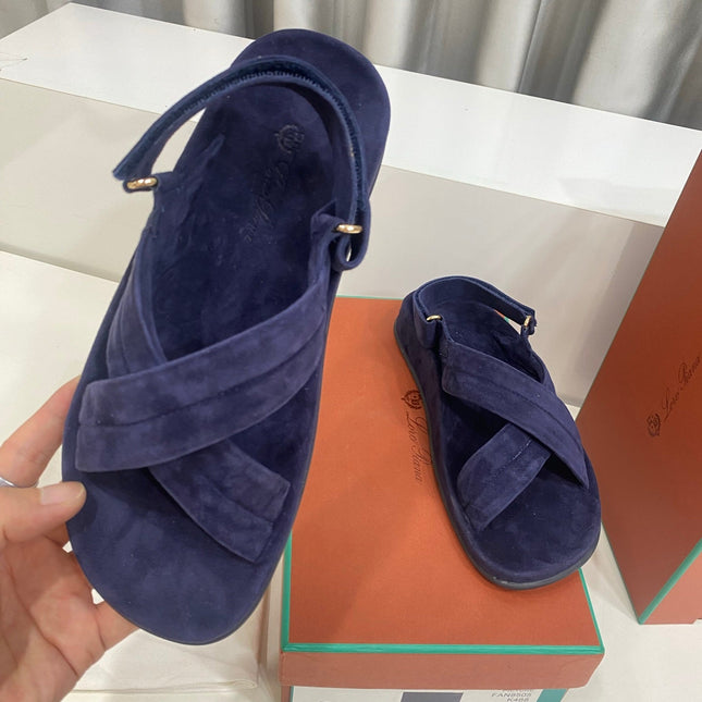 LP 26S CROSS-STRAP SANDALS IN NAVY BLUE SUEDE