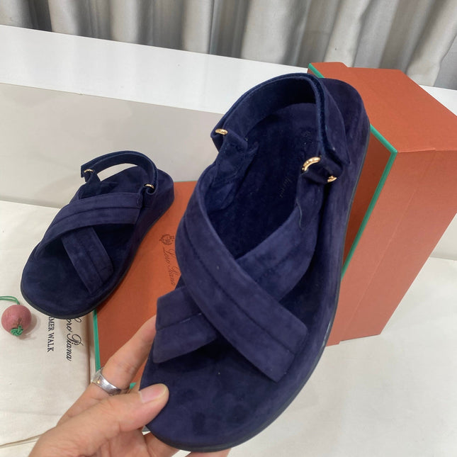 LP 26S CROSS-STRAP SANDALS IN NAVY BLUE SUEDE