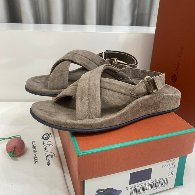 LP 26S CROSS-STRAP SANDALS IN GRAY BROWN SUEDE