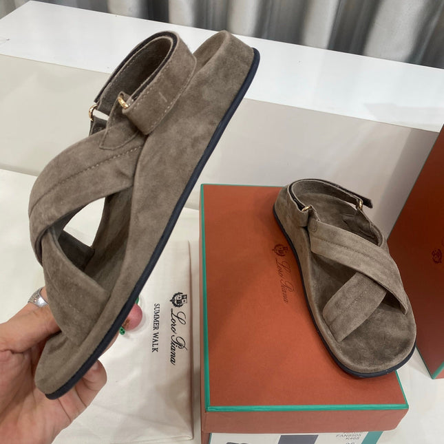 LP 26S CROSS-STRAP SANDALS IN GRAY BROWN SUEDE