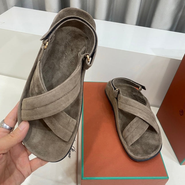 LP 26S CROSS-STRAP SANDALS IN GRAY BROWN SUEDE