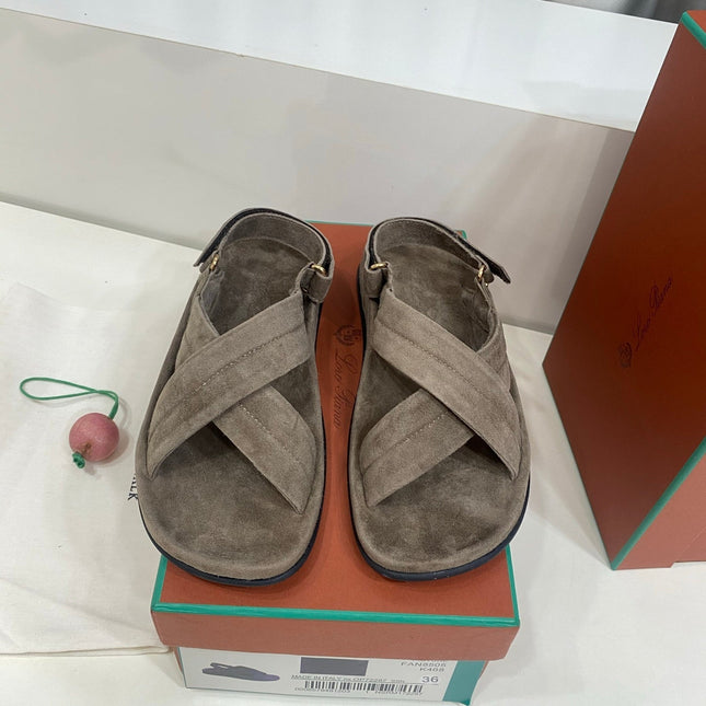 LP 26S CROSS-STRAP SANDALS IN GRAY BROWN SUEDE