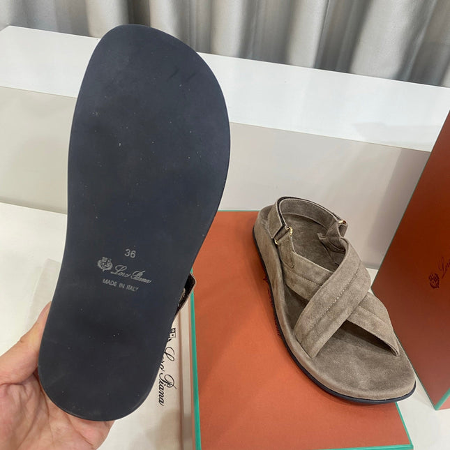 LP 26S CROSS-STRAP SANDALS IN GRAY BROWN SUEDE