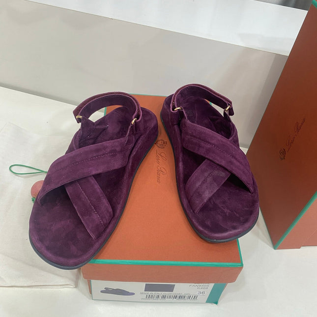 LP 26S CROSS-STRAP SANDALS IN DARK PURPLE SUEDE