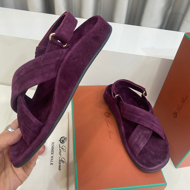 LP 26S CROSS-STRAP SANDALS IN DARK PURPLE SUEDE