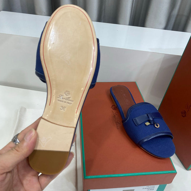LP 26S SLIDES IN NAVY BLUE CANVAS AND CALFSKIN