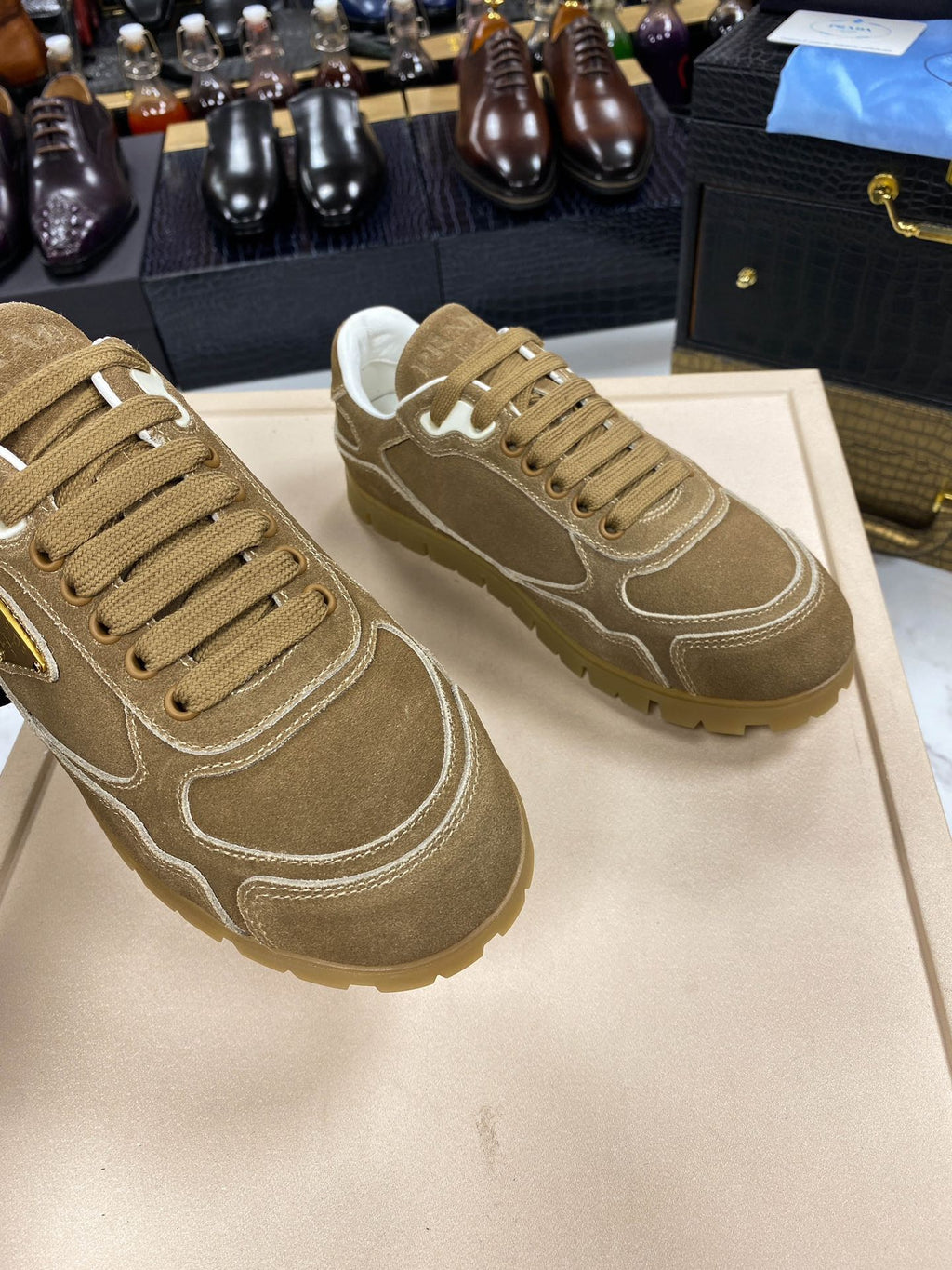 PRA TRAIL FADED CINNAMON BROWN SUEDE SNEAKERS