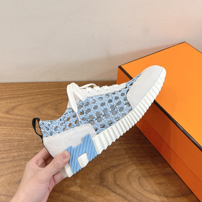 HM WOVEN BOUNCING SNEAKERS IN BLUE MIX GREY SUEDE