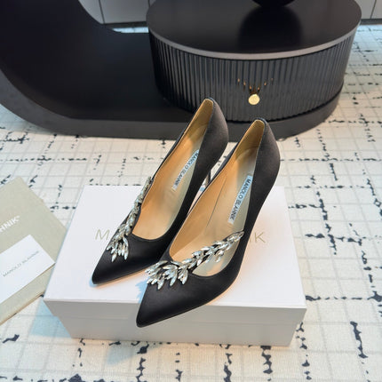 Lurum 90 Black Satin Crystal Embellished Pumps 868667