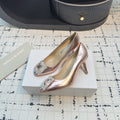 Hangisi 70 Rose Gold Metallic Leather Jewel Buckle Pumps 912618