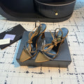 HIGH HEEL SANDALS WITH SHINY RHINESTONES STRAP IN GOLDEN BROWN SILK