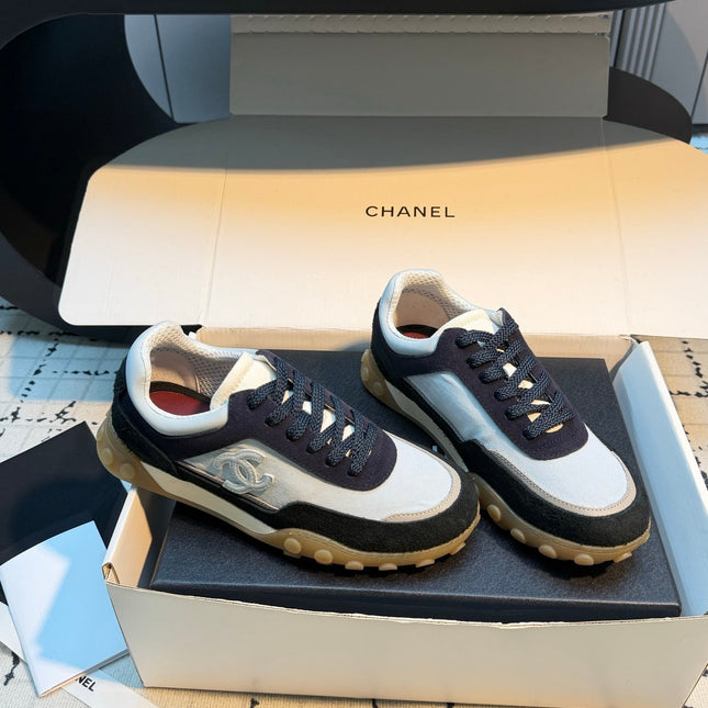 CHANEL 26S CHUNKY SNEAKERS IN GREY FABRIC AND BLACK SUEDE