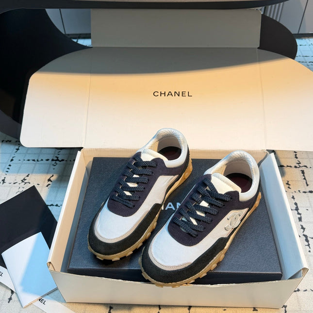 CHANEL 26S CHUNKY SNEAKERS IN GREY FABRIC AND BLACK SUEDE