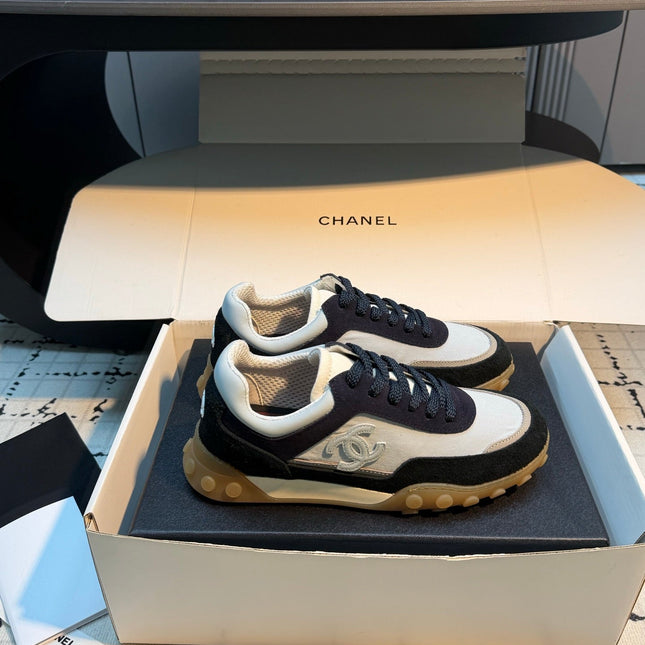 CHANEL 26S CHUNKY SNEAKERS IN GREY FABRIC AND BLACK SUEDE