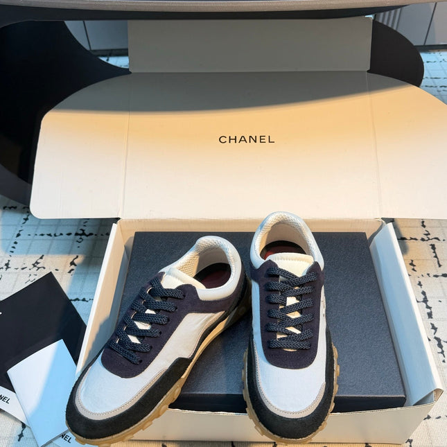 CHANEL 26S CHUNKY SNEAKERS IN GREY FABRIC AND BLACK SUEDE