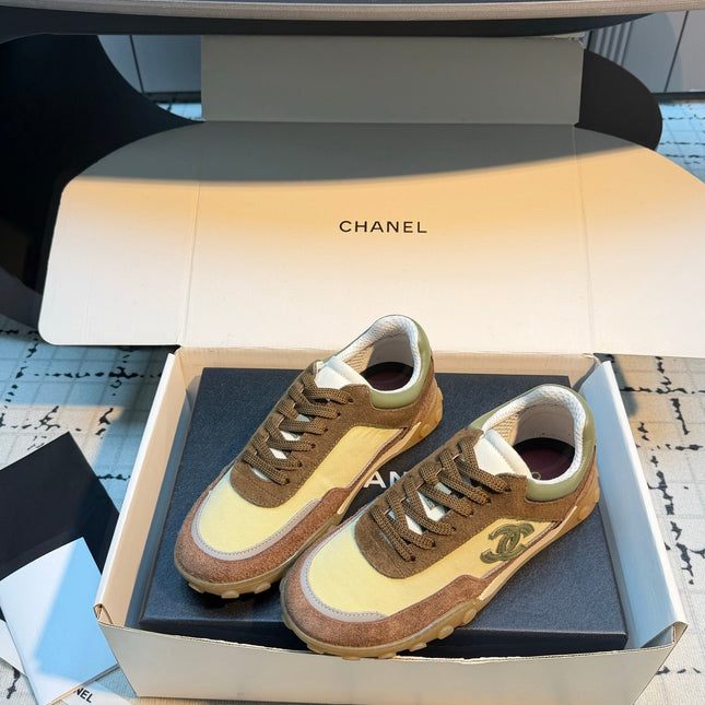 CHANEL 26S CHUNKY SNEAKERS IN BROWN AND LIGHT YELLOW SUEDE