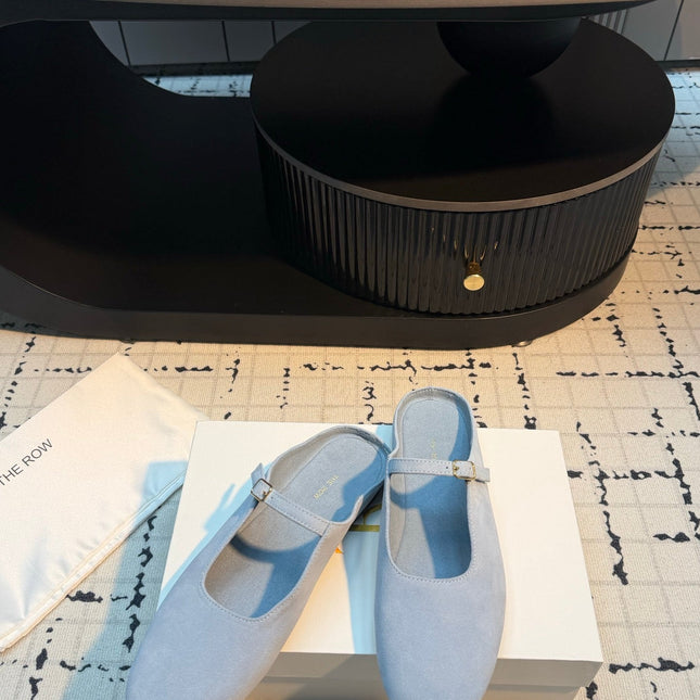 THE ROW 26S MARY JANE MULES 20MM IN LIGHT BLUE SUEDE