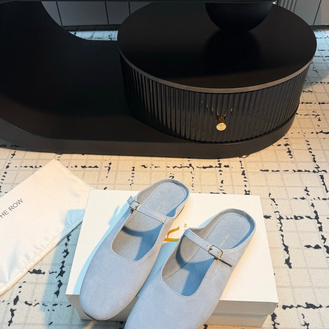 THE ROW 26S MARY JANE MULES 20MM IN LIGHT BLUE SUEDE