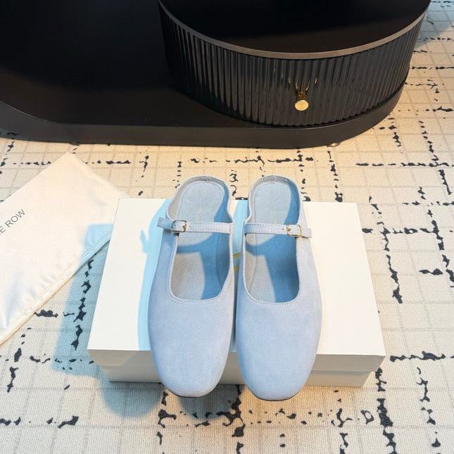 THE ROW 26S MARY JANE MULES 20MM IN LIGHT BLUE SUEDE
