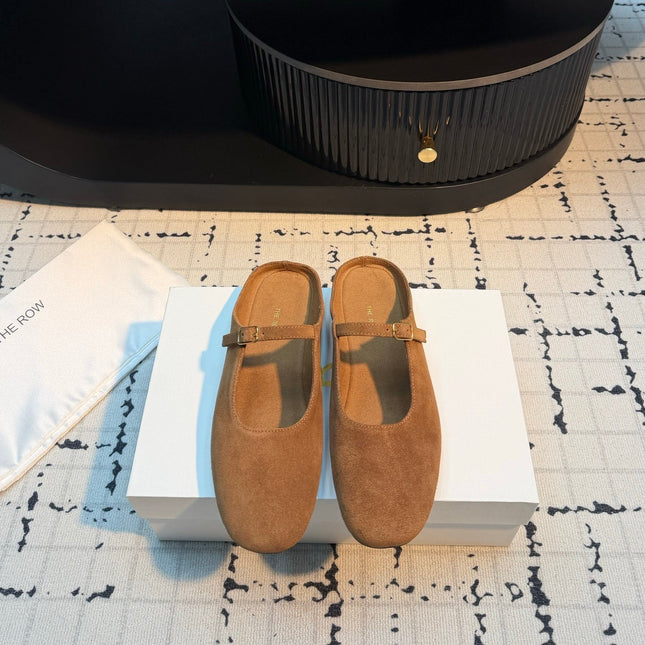 THE ROW 26S MARY JANE MULES 20MM IN CARAMEL BROWN SUEDE
