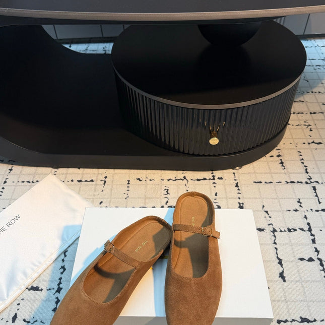 THE ROW 26S MARY JANE MULES 20MM IN CARAMEL BROWN SUEDE