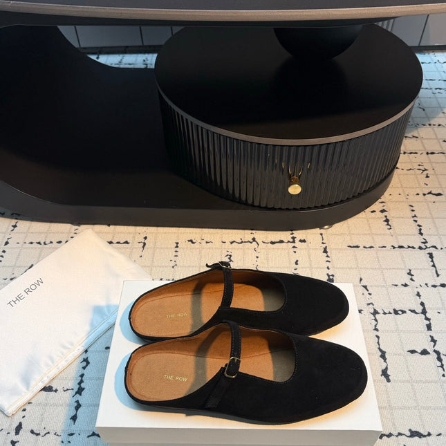 THE ROW 26S MARY JANE MULES 20MM IN BLACK SUEDE