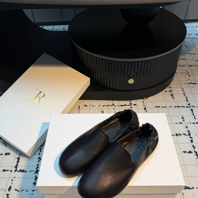 THE ROW 26S LOAFERS IN BLACK CALFSKIN
