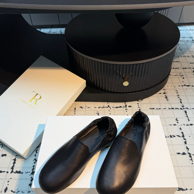 THE ROW 26S LOAFERS IN BLACK CALFSKIN