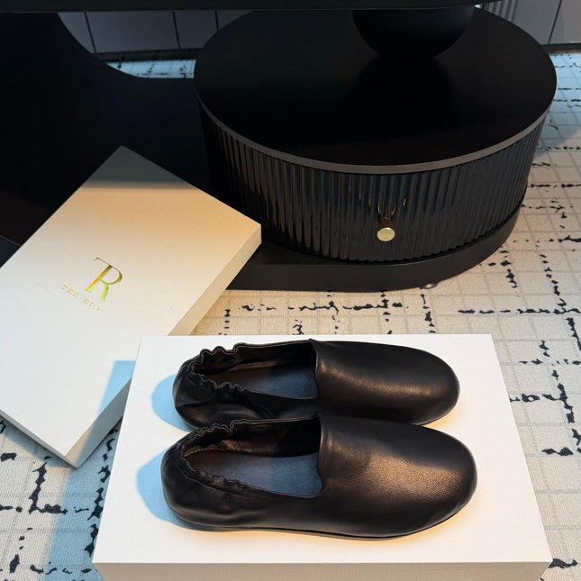 THE ROW 26S LOAFERS IN BLACK CALFSKIN