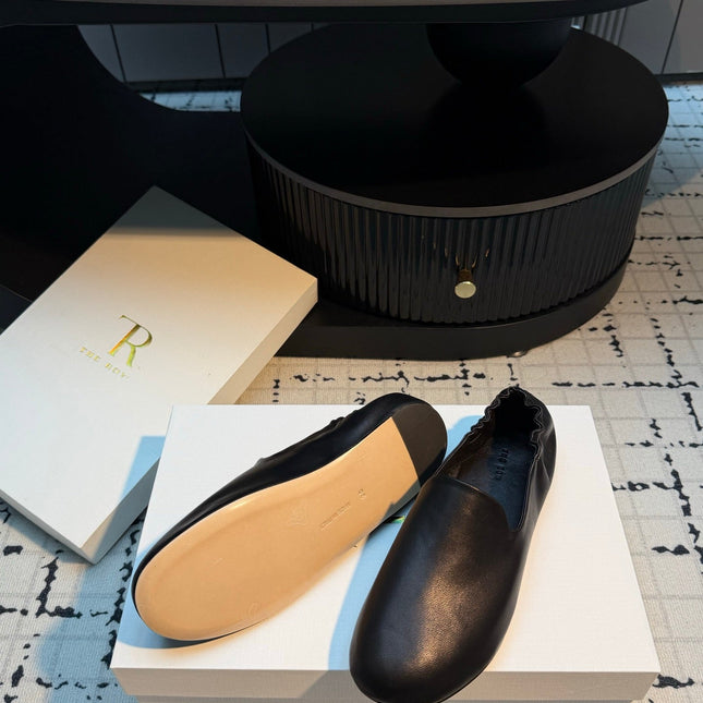 THE ROW 26S LOAFERS IN BLACK CALFSKIN